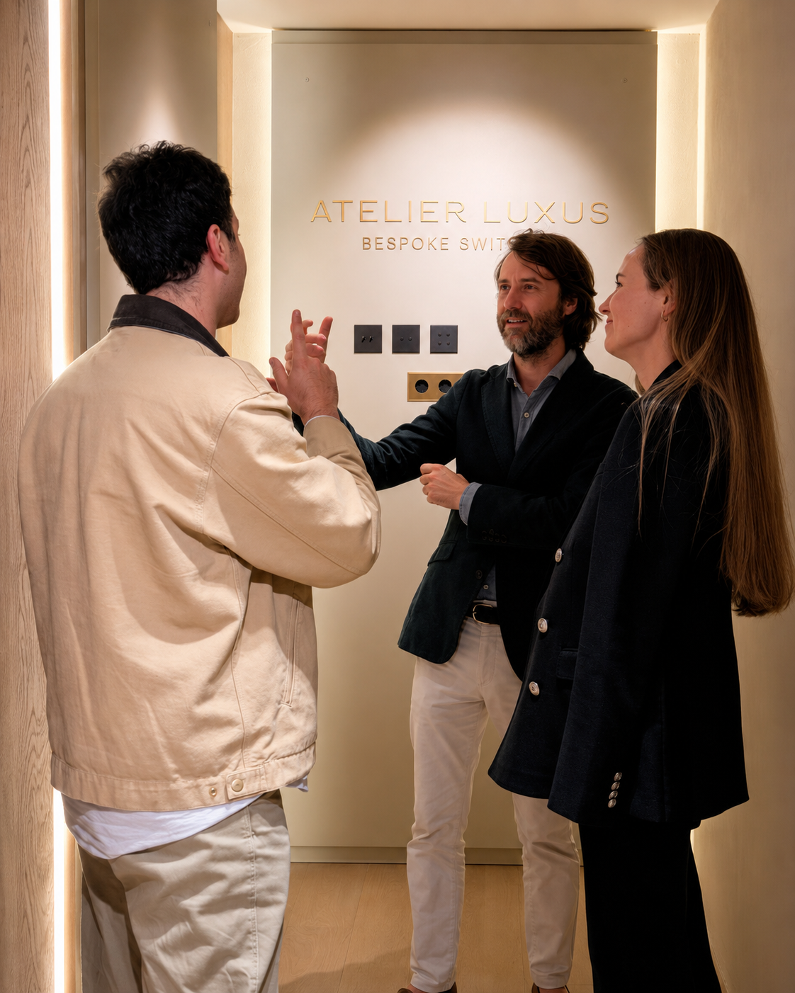 Espacio expositivo de Atelier Luxus con mecanismos artesanales y botoneras de diseño